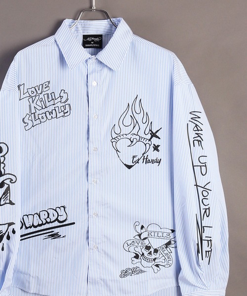 Ed Hardy 長袖チュニック M ブラック ブラック 【EdHardy(エドハーディ)】天竺プリント長袖Tシャツ