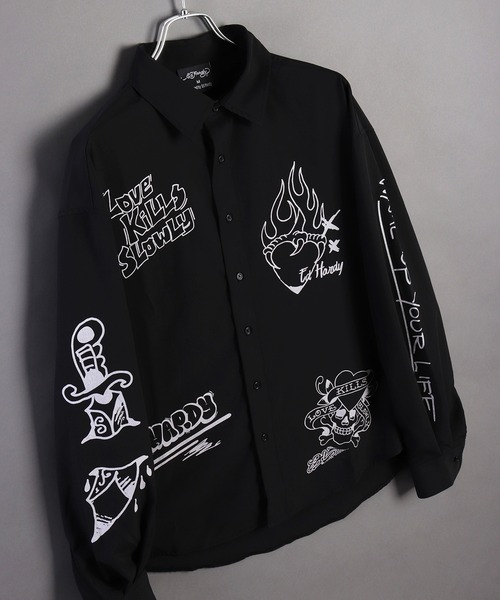 Ed Hardy 長袖チュニック M ブラック ブラック 【EdHardy(エドハーディ)】天竺プリント長袖Tシャツ