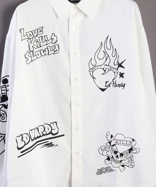 Ed Hardy 長袖チュニック M ブラック ブラック 【EdHardy(エドハーディ)】天竺プリント長袖Tシャツ