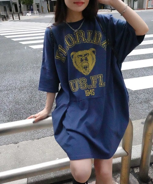 CORNERS(コーナーズ)の「ピグメントBEARオーバーサイズTシャツ(Tシャツ/カットソー・レディース・オレンジ/チャコールグレー/アイボリー/ネイビー/ホワイト・FREE)」の5枚目の写真