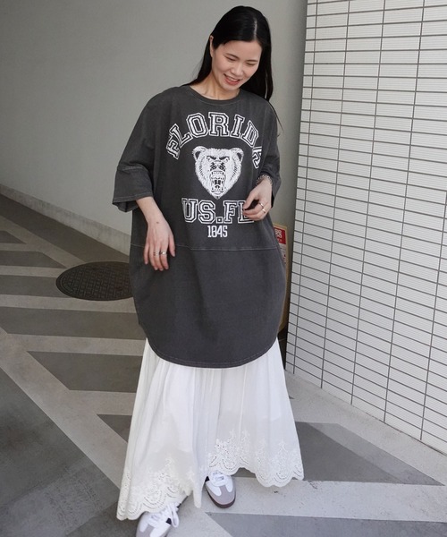 CORNERS(コーナーズ)の「ピグメントBEARオーバーサイズTシャツ(Tシャツ/カットソー・レディース・オレンジ/チャコールグレー/アイボリー/ネイビー/ホワイト・FREE)」の9枚目の写真