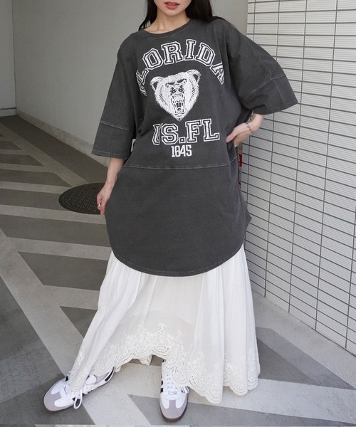 CORNERS(コーナーズ)の「ピグメントBEARオーバーサイズTシャツ(Tシャツ/カットソー・レディース・オレンジ/チャコールグレー/アイボリー/ネイビー/ホワイト・FREE)」の11枚目の写真