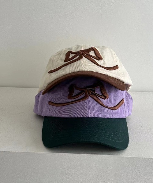 Vipoa(ヴィポア)の「big ribbon cap(キャップ・レディース・アイボリー/パープル・FREE)」の8枚目の写真