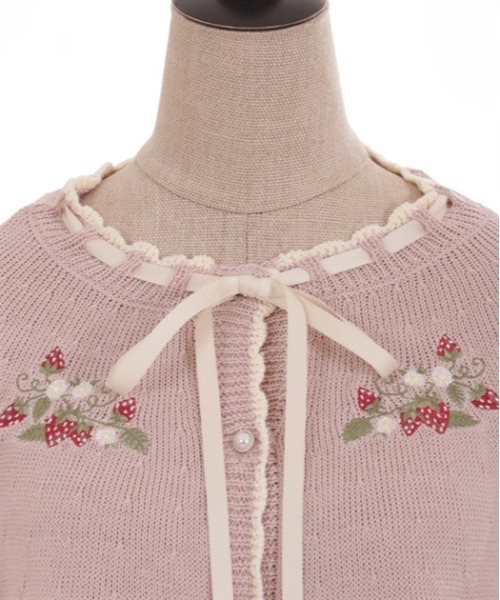 Femme poetique axes femme ケープ cardigan ハート編柄裏ボアニット