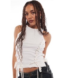 Basic Pleasure Mode | ストリートファッション Y2Kファッション Basic Pleasure Mode ベーシックプレジャーモード POINTE TANK タンクトップ 袖なしトップス ノースリーブ スリーブレス レースアップトップス(タンクトップ)