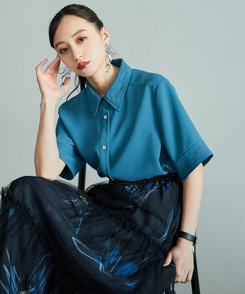 HARE 半袖 レザーカットシャツ チャコールグレー HARE（ハレ）の「レーザーカットシャツ(HARE)（シャツ/ブラウス