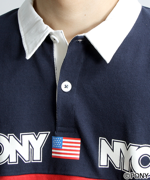 PONY(ポニー)の「∴WEGO/PONYラガーシャツ(ポロシャツ・メンズ・ネイビー/レッド・MEDIUM/LARGE)」の4枚目の写真