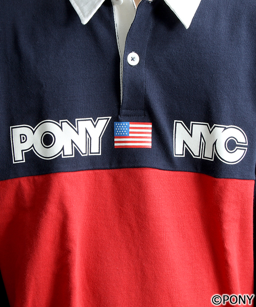 PONY(ポニー)の「∴WEGO/PONYラガーシャツ(ポロシャツ・メンズ・ネイビー/レッド・MEDIUM/LARGE)」の6枚目の写真