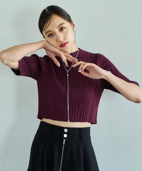 HARE（ハレ）の「クロップドガラニットトップス(HARE)（ニット/セーター・レディース・ブラック/ブルーグレー/ピンク・FREE）」の3枚目の写真