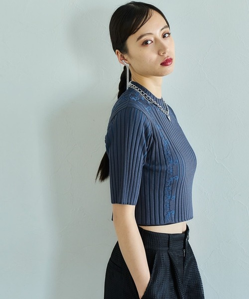 HARE（ハレ）の「クロップドガラニットトップス(HARE)（ニット/セーター・レディース・ブラック/ブルーグレー/ピンク・FREE）」の17枚目の写真