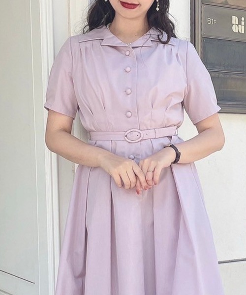 F i.n.t（フィント）の「縫いとめタック開衿シャツワンピース/F&A/fint（ワンピース・レディース・イエロー/ピンク/ネイビー/ライトブルー/ブルーグリーン・FREE）」の5枚目の写真