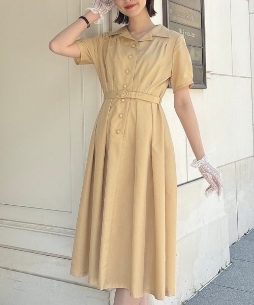 F i.n.t（フィント）の「縫いとめタック開衿シャツワンピース/F&A/fint（ワンピース・レディース・イエロー/ピンク/ネイビー/ライトブルー/ブルーグリーン・FREE）」の4枚目の写真