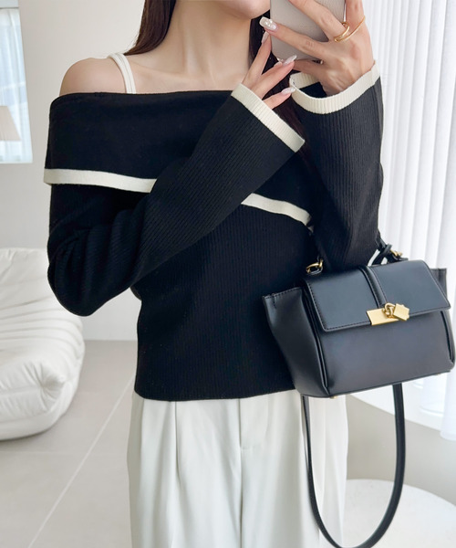 mily bilet（ミウィビレット）の「【mily bilet】トレンド美スタイル。２WAYアシンメトリーオフショルダーリブニット（ニット/セーター・レディース・アイボリー/ブルー/チャコールグレー/アイボリー系/ブラック系その他/ピンク系その他・LARGE/MEDIUM/SMALL/X-LARGE）」の15枚目の写真