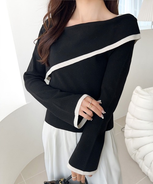 mily bilet（ミウィビレット）の「【mily bilet】トレンド美スタイル。２WAYアシンメトリーオフショルダーリブニット（ニット/セーター・レディース・アイボリー/ブルー/チャコールグレー/アイボリー系/ブラック系その他/ピンク系その他・LARGE/MEDIUM/SMALL/X-LARGE）」の16枚目の写真