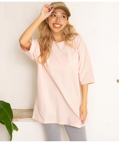 anap mimpi（アナップミンピ）の「カラーメッセージ 刺繍 ビッグ Tシャツ（Tシャツ/カットソー・レディース・ダークグレー/ベージュ系その他/ピンク/ホワイト・FREE）」の4枚目の写真