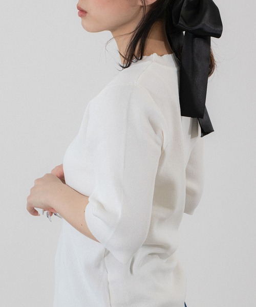 Sirin(シリン)の「Sirin定番 5分袖ニットトップス(ニット/セーター・レディース・ネイビー/グリーン/ブラック/オフホワイト・FREE)」の7枚目の写真
