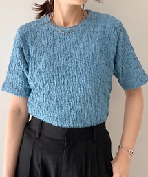 ふくれジャガードクルーネックコンパクト半袖プルオーバーぽこぽこトップス