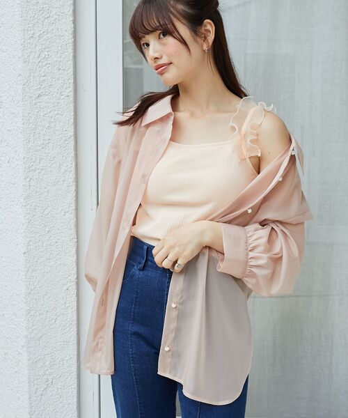 MAJESTIC LEGON（マジェスティックレゴン）の「バックレースアップパールシアーシャツ（シャツ/ブラウス・レディース・アイボリー/ピンクベージュ/ライトブルー/チャコールグレー/ライトグリーン・MEDIUM）」の19枚目の写真