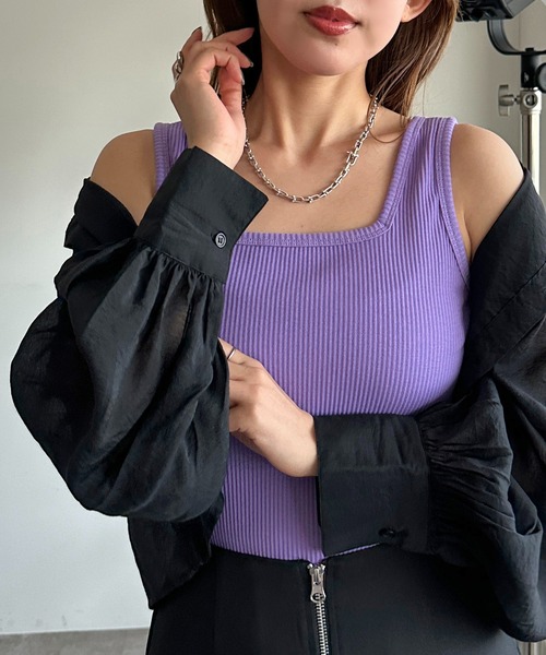 apres jour mignon(アプレジュールミニョン)の「2WAYリブタンクトップ【ZOZOTOWN限定アイテム】(タンクトップ・レディース・ブラック/アイボリー/ピンク/レッド/パープル/ブルー系その他/オレンジ/グリーン/ブラウン系その他・フリー/X-LARGE)」の6枚目の写真