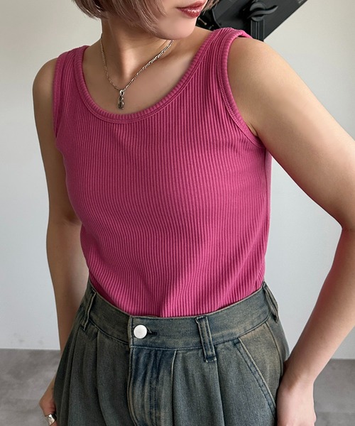 apres jour mignon(アプレジュールミニョン)の「2WAYリブタンクトップ【ZOZOTOWN限定アイテム】(タンクトップ・レディース・ブラック/アイボリー/ピンク/レッド/パープル/ブルー系その他/オレンジ/グリーン/ブラウン系その他・フリー/X-LARGE)」の7枚目の写真