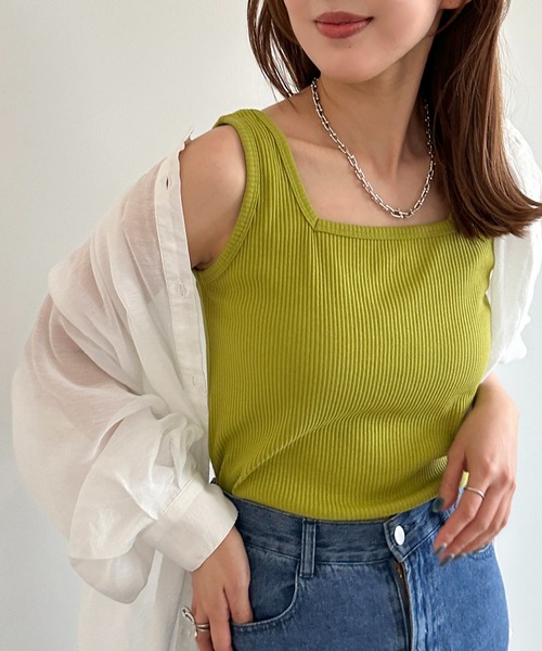 apres jour mignon(アプレジュールミニョン)の「2WAYリブタンクトップ【ZOZOTOWN限定アイテム】(タンクトップ・レディース・ブラック/アイボリー/ピンク/レッド/パープル/ブルー系その他/オレンジ/グリーン/ブラウン系その他・フリー/X-LARGE)」の4枚目の写真