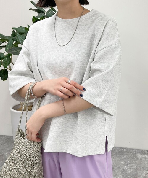 fredy emue（フレディエミュ）の「ポンチハーフスリーブＴ（Tシャツ/カットソー・レディース・ライトグレー/カーキ/チャコールグレー/オフホワイト・38）」の4枚目の写真