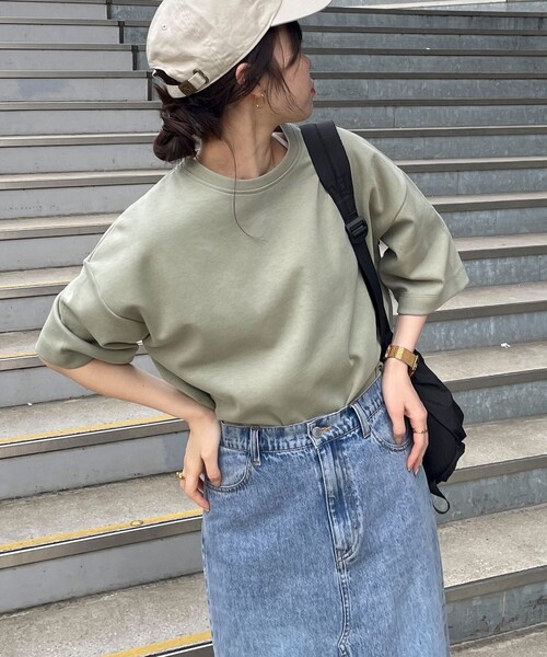 fredy emue（フレディエミュ）の「ポンチハーフスリーブＴ（Tシャツ/カットソー・レディース・ライトグレー/カーキ/チャコールグレー/オフホワイト・38）」の16枚目の写真