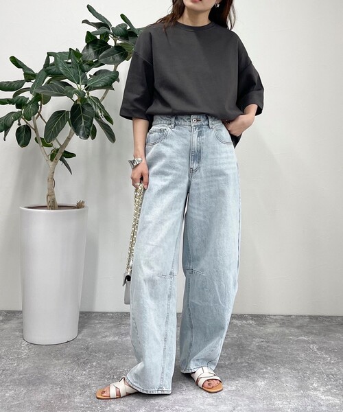 fredy emue（フレディエミュ）の「ポンチハーフスリーブＴ（Tシャツ/カットソー・レディース・ライトグレー/カーキ/チャコールグレー/オフホワイト・38）」の5枚目の写真