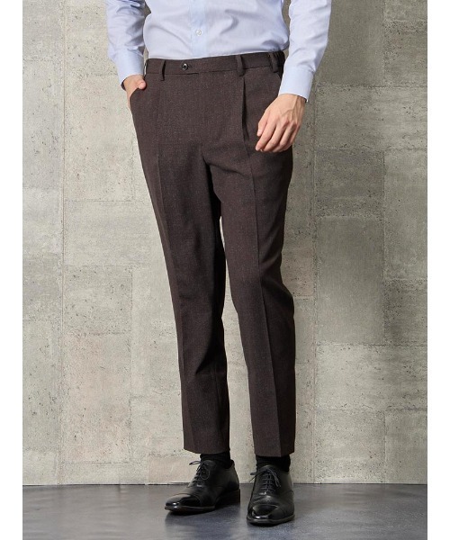 Perfect Suit FActory(パーフェクトスーツファクトリー)の「TRANS CONTINENTS AVANT AIR デニム調セットアップ パンツ ブラウン/ブルー(スラックス・メンズ・ダークブラウン/ブルー・M/SS/L/LL/3L/S)」の4枚目の写真