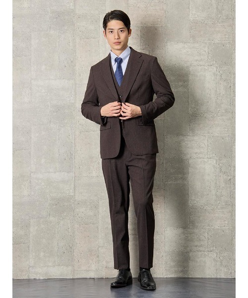 Perfect Suit FActory(パーフェクトスーツファクトリー)の「TRANS CONTINENTS AVANT AIR デニム調セットアップ パンツ ブラウン/ブルー(スラックス・メンズ・ダークブラウン/ブルー・M/SS/L/LL/3L/S)」の5枚目の写真