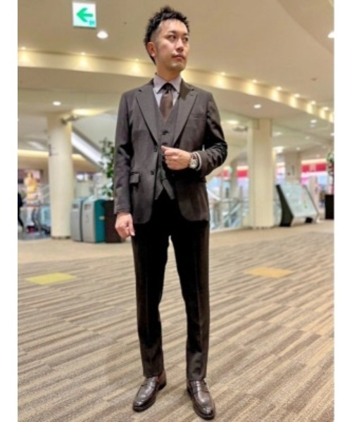 Perfect Suit FActory(パーフェクトスーツファクトリー)の「TRANS CONTINENTS AVANT AIR デニム調セットアップ パンツ ブラウン/ブルー(スラックス・メンズ・ダークブラウン/ブルー・M/SS/L/LL/3L/S)」の14枚目の写真