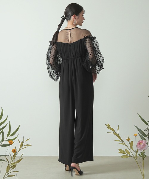 Kana(カナ)の「ドット チュール ボリュームスリーブ ワイドパンツドレス 結婚式 お呼ばれ オケージョン(パンツドレス・レディース・グレー/ブラック/ネイビー・M)」の6枚目の写真