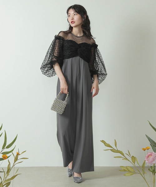 Kana(カナ)の「ドット チュール ボリュームスリーブ ワイドパンツドレス 結婚式 お呼ばれ オケージョン(パンツドレス・レディース・グレー/ブラック/ネイビー・M)」の10枚目の写真