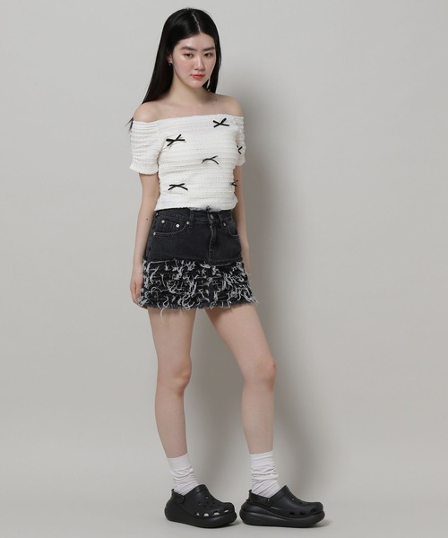 3.3 Field Trip （3.3フィールドトリップ）の「3.3 Field Trip／リボンオフショルT（Tシャツ/カットソー・レディース・ホワイト/ブルー/ブラック/ピンク・FREE）」の22枚目の写真