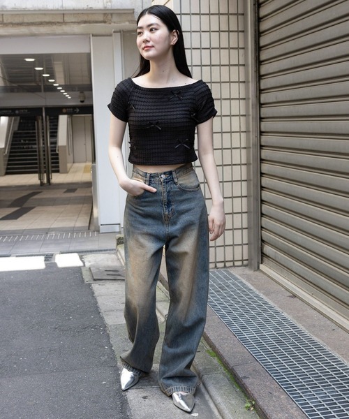 3.3 Field Trip （3.3フィールドトリップ）の「3.3 Field Trip／リボンオフショルT（Tシャツ/カットソー・レディース・ホワイト/ブルー/ブラック/ピンク・FREE）」の5枚目の写真