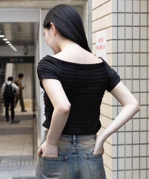 3.3 Field Trip （3.3フィールドトリップ）の「3.3 Field Trip／リボンオフショルT（Tシャツ/カットソー・レディース・ホワイト/ブルー/ブラック/ピンク・FREE）」の8枚目の写真