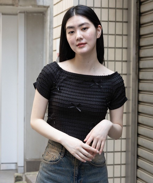 3.3 Field Trip （3.3フィールドトリップ）の「3.3 Field Trip／リボンオフショルT（Tシャツ/カットソー・レディース・ホワイト/ブルー/ブラック/ピンク・FREE）」の6枚目の写真