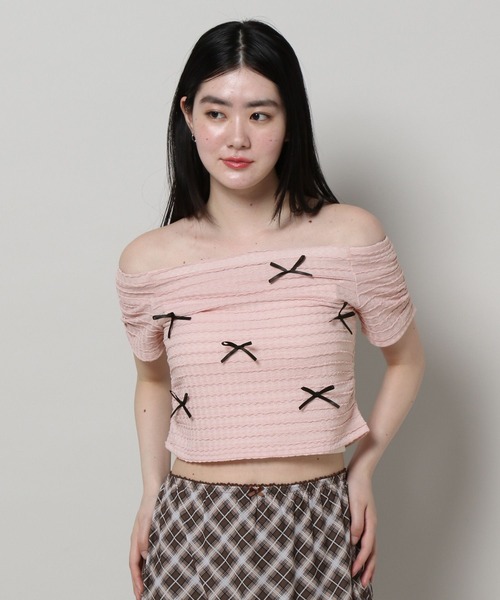 3.3 Field Trip （3.3フィールドトリップ）の「3.3 Field Trip／リボンオフショルT（Tシャツ/カットソー・レディース・ホワイト/ブルー/ブラック/ピンク・FREE）」の18枚目の写真