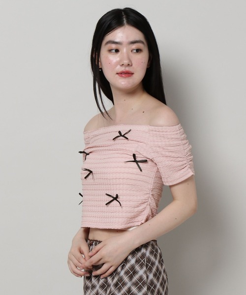 3.3 Field Trip （3.3フィールドトリップ）の「3.3 Field Trip／リボンオフショルT（Tシャツ/カットソー・レディース・ホワイト/ブルー/ブラック/ピンク・FREE）」の19枚目の写真