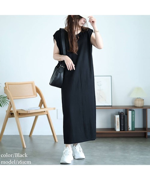 GOLDJAPAN(ゴールドジャパン)の「接触冷感&UVカット&吸湿速乾タックスリーブワンピース(ワンピース・レディース・ブラック・LL~3L/4L~5L)」の8枚目の写真