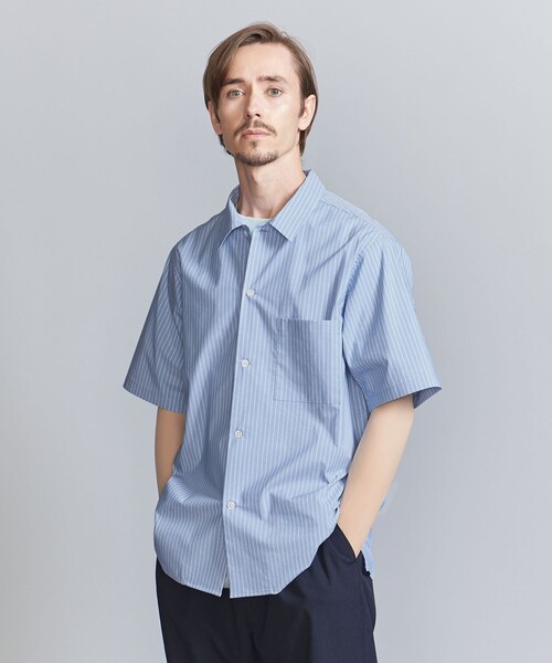 BEAUTY&YOUTH UNITED ARROWS(ビューティーアンドユースユナイテッドアローズ)の「クールタッチ ストライプ キャンプカラー リラックスレギュラー シャツ ‐接触冷感‐(シャツ/ブラウス・メンズ・ライトブルー/ロイヤルブルー/ホワイト・S/M/L/XL)」の3枚目の写真