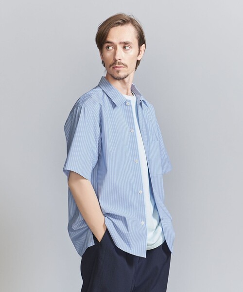 BEAUTY&YOUTH UNITED ARROWS(ビューティーアンドユースユナイテッドアローズ)の「クールタッチ ストライプ キャンプカラー リラックスレギュラー シャツ ‐接触冷感‐(シャツ/ブラウス・メンズ・ライトブルー/ロイヤルブルー/ホワイト・S/M/L/XL)」の9枚目の写真