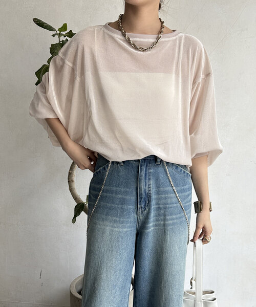 【GINGER掲載商品】 セール】【WEB限定】ベロアメッシュプルオーバー（Tシャツ トップス