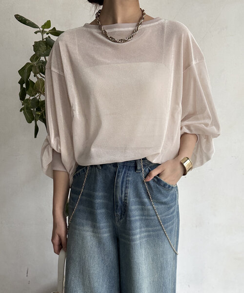 DouDou（ドゥドゥ）の「【WEB限定】ベロアメッシュプルオーバー（Tシャツ/カットソー・レディース・アイボリー/ブラック/グレー・FREE）」の5枚目の写真