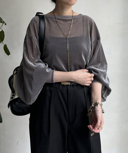 DouDou（ドゥドゥ）の「【WEB限定】ベロアメッシュプルオーバー（Tシャツ/カットソー・レディース・アイボリー/ブラック/グレー・FREE）」の15枚目の写真