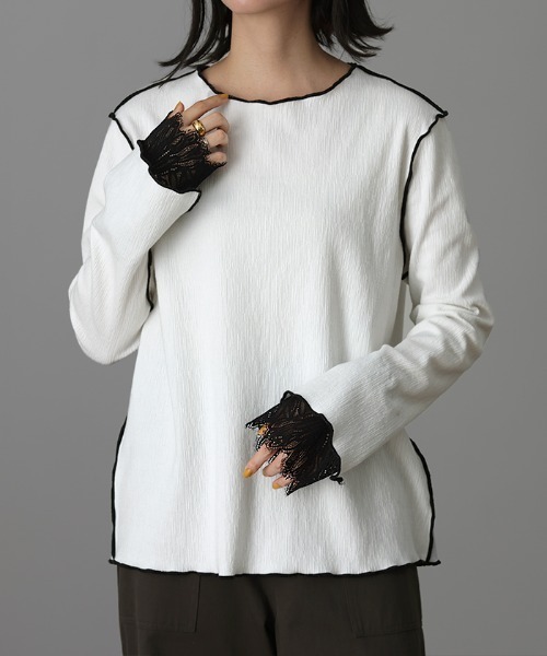 HUG.U(ハグユー)の「レースカットソー(Tシャツ/カットソー・レディース・ホワイト/ブラック・FREE)」の3枚目の写真