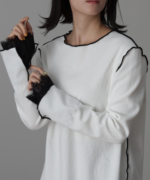 HUG.U(ハグユー)の「レースカットソー(Tシャツ/カットソー・レディース・ホワイト/ブラック・FREE)」の5枚目の写真
