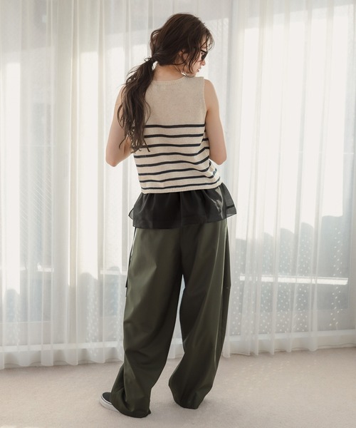HEILIS(ヘイリス)の「ショート丈ノースリーブボーダーニットトップス /クロップド丈 リネン サマーニット(ニット/セーター・レディース・ブルー/アイボリー/ベージュ・FREE)」の10枚目の写真