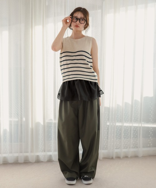 HEILIS(ヘイリス)の「ショート丈ノースリーブボーダーニットトップス /クロップド丈 リネン サマーニット(ニット/セーター・レディース・ブルー/アイボリー/ベージュ・FREE)」の13枚目の写真