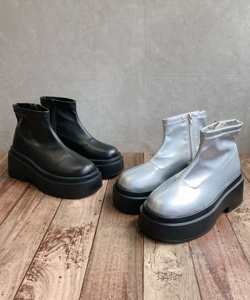 Noubel Voug Relax(ヌーベルヴォーグリラックス)の「厚底 サイドファスナー ダブルソールショートブーツ(ブーツ・レディース・シルバー/ブラック・S/M/L/LL/3L)」の3枚目の写真